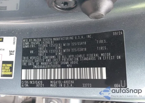 2024 Toyota Corolla Cross Xle z USA, uszkodzony, nr VIN 7MUDAAAGXRV109288